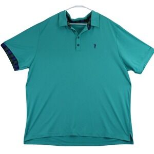 William Murray Mens Turquoise Golf Polo Shirt XXL Plaid Collar Trim Embroidered